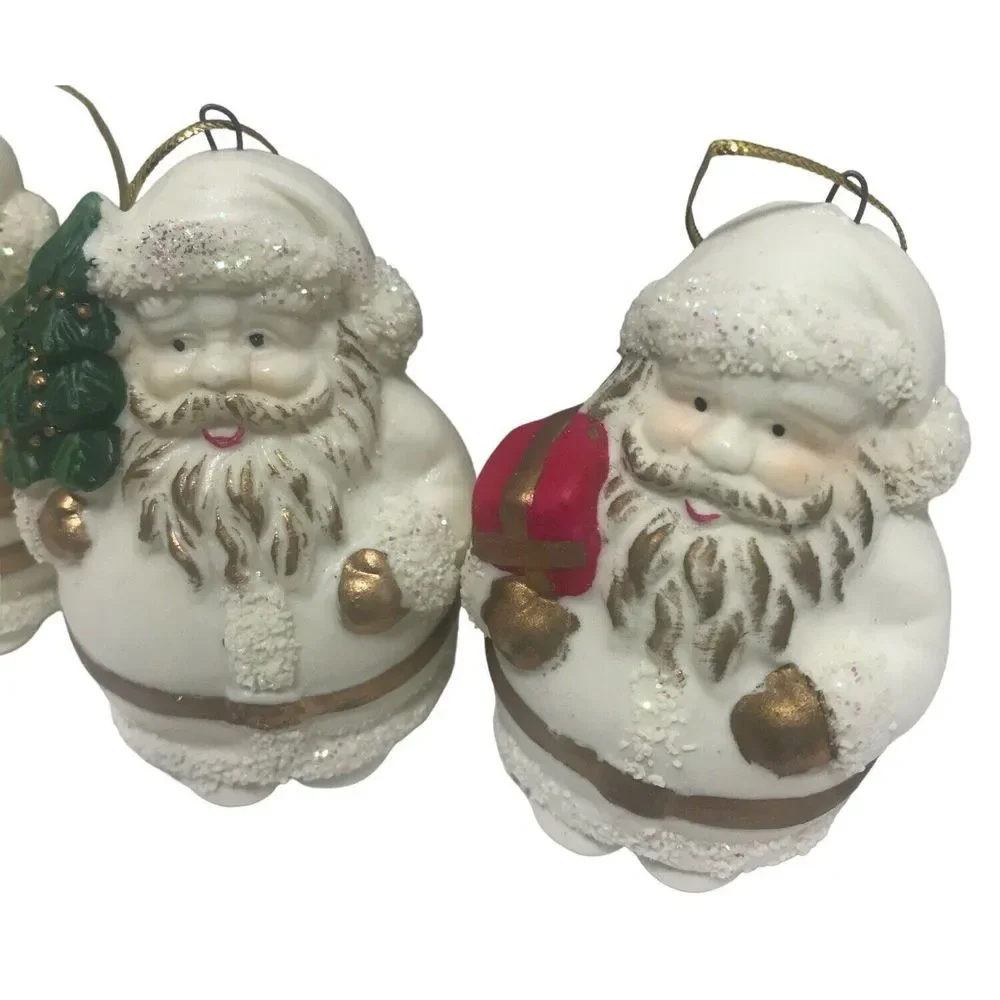 Vintage Christmas Ornaments Bisque Porcelain 4 Roly Poly Santa Santa Clause Nick